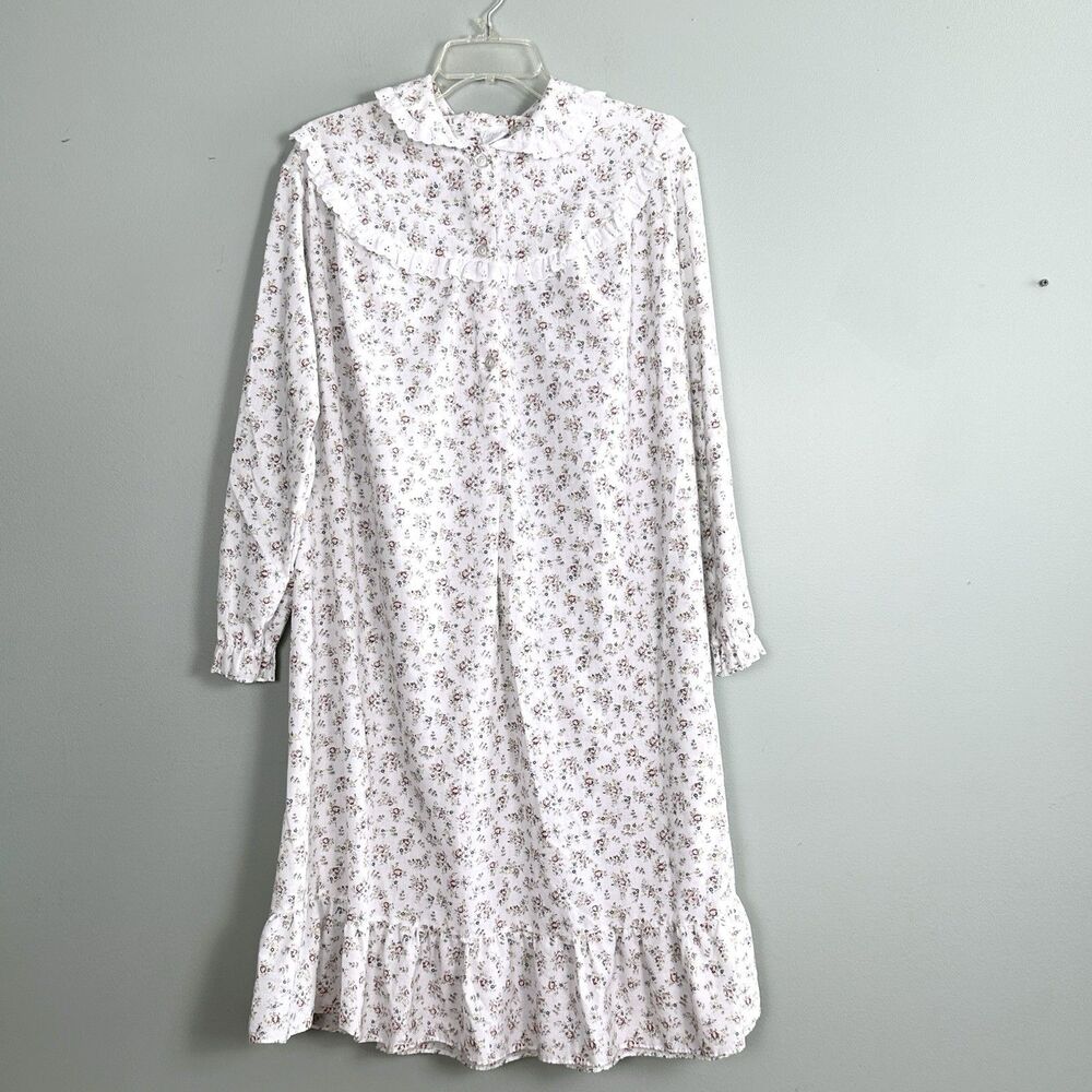 Vintage Carole Nightgown Womens Large Floral Lace Trim Midi Cottage Granny